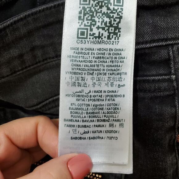 Guess | High Waist Distressed Button Up Shorts with Rhinestone Logo on Back - Picture 8 of 9